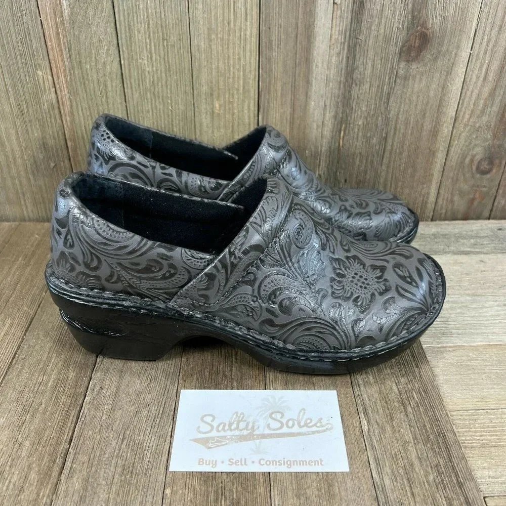 BOC Womens Size 6 Floral Gray Born Concept Clogs Shoes Gray Tooled (C16860)